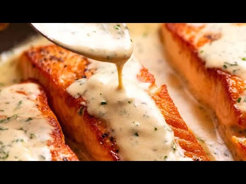 Salmon with Creamy Herb & Garlic Sauce