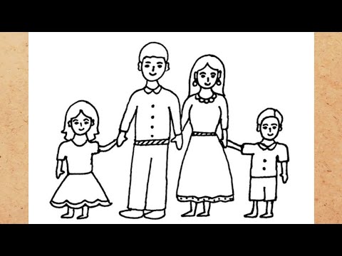 Family drawing easy || Family drawing with 4 members