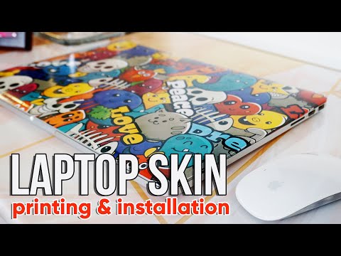 Laptop skin printing and application طباعة وتركيب غطاء الابتوب